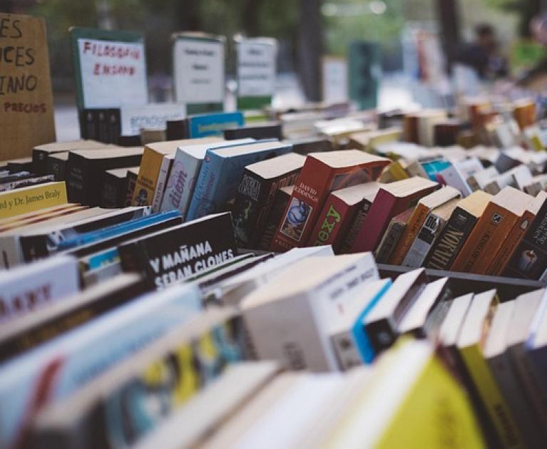 Used book stall, a world of stories and adventures to explore.